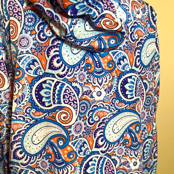Simply Southern Rain Jacket Blue Paisley Size Large EUC Zipper Hood Colorful - Picture 6 of 9